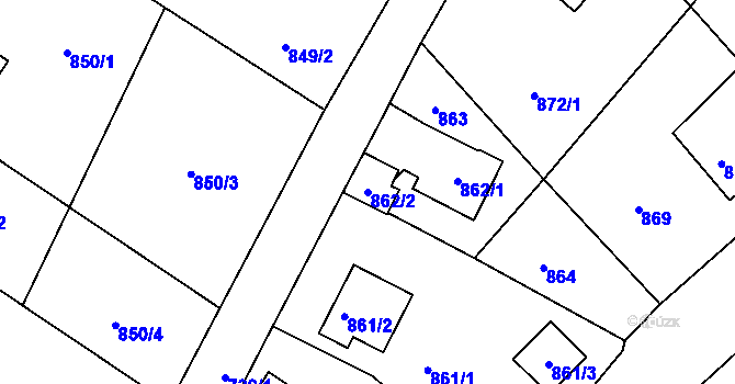 Parcela st. 862/2 v KÚ Starý Harcov, Katastrální mapa
