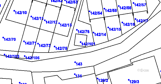 Parcela st. 142/101 v KÚ Starý Harcov, Katastrální mapa