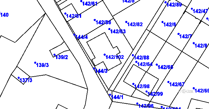 Parcela st. 142/102 v KÚ Starý Harcov, Katastrální mapa