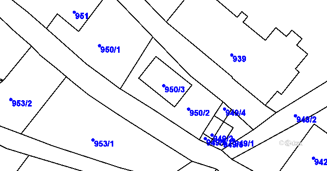 Parcela st. 950/3 v KÚ Starý Harcov, Katastrální mapa
