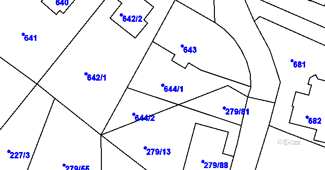 Parcela st. 644/1 v KÚ Starý Harcov, Katastrální mapa