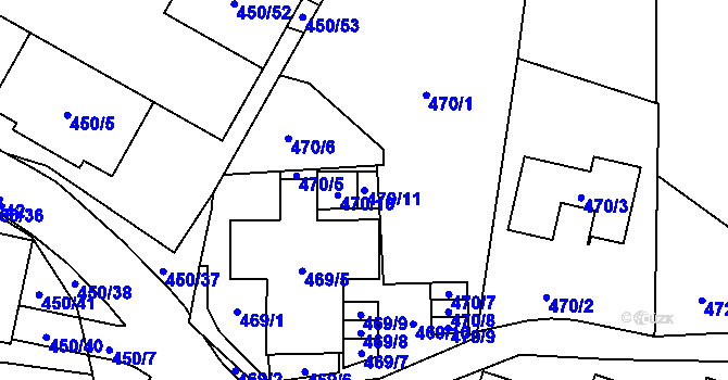 Parcela st. 470/11 v KÚ Starý Harcov, Katastrální mapa