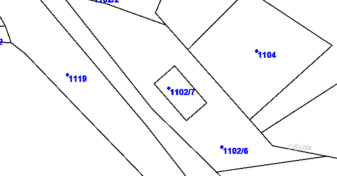 Parcela st. 1102/7 v KÚ Starý Harcov, Katastrální mapa