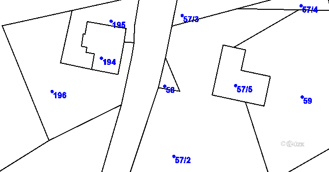 Parcela st. 58 v KÚ Rudolfov, Katastrální mapa