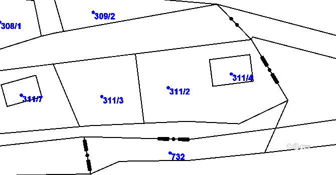 Parcela st. 311/2 v KÚ Rudolfov, Katastrální mapa