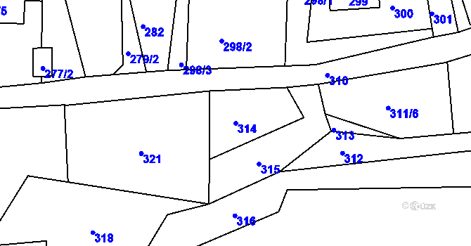 Parcela st. 314 v KÚ Rudolfov, Katastrální mapa