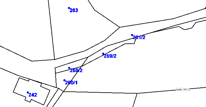 Parcela st. 259/2 v KÚ Rudolfov, Katastrální mapa