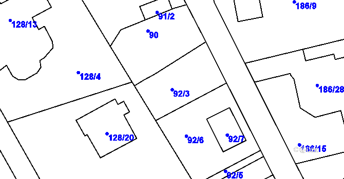 Parcela st. 92/3 v KÚ Horní Hanychov, Katastrální mapa