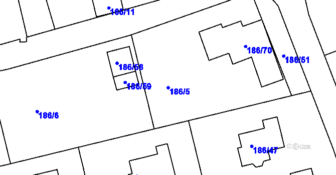 Parcela st. 186/5 v KÚ Horní Hanychov, Katastrální mapa