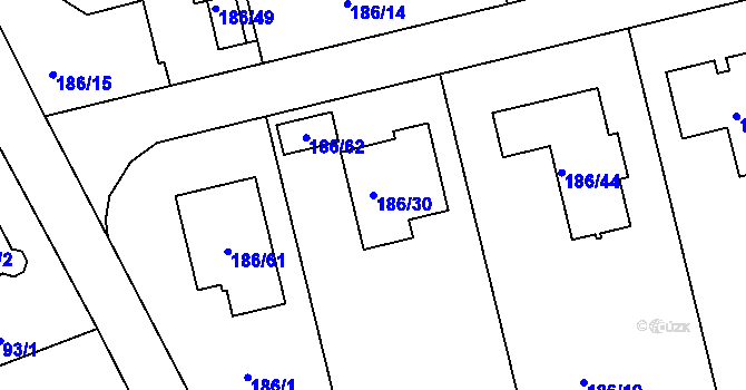 Parcela st. 186/30 v KÚ Horní Hanychov, Katastrální mapa
