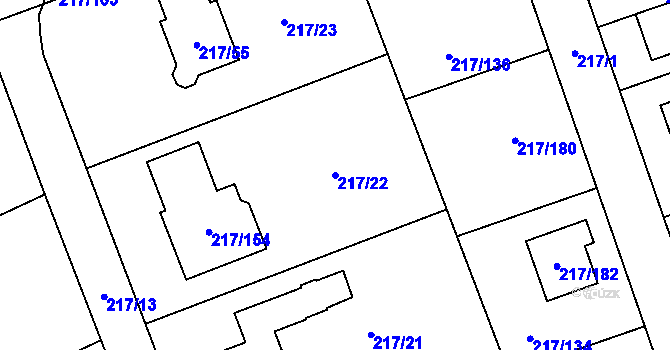 Parcela st. 217/22 v KÚ Horní Hanychov, Katastrální mapa