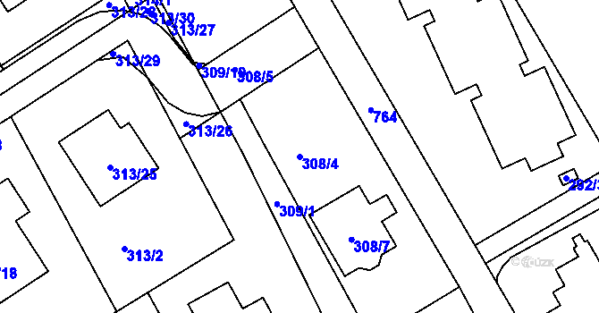 Parcela st. 308/4 v KÚ Horní Hanychov, Katastrální mapa