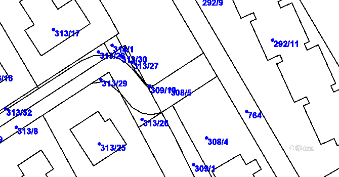 Parcela st. 308/5 v KÚ Horní Hanychov, Katastrální mapa