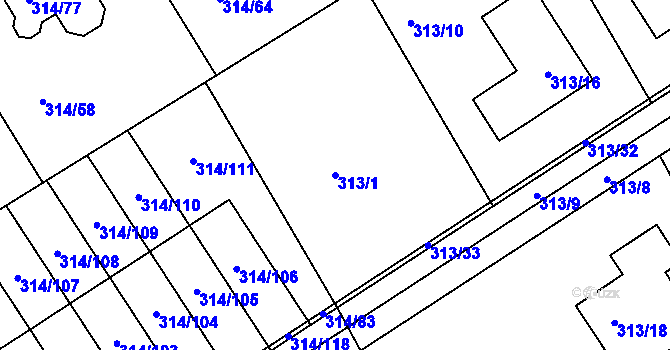 Parcela st. 313/1 v KÚ Horní Hanychov, Katastrální mapa