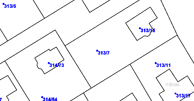 Parcela st. 313/7 v KÚ Horní Hanychov, Katastrální mapa