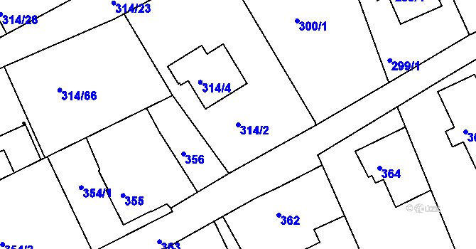 Parcela st. 314/2 v KÚ Horní Hanychov, Katastrální mapa