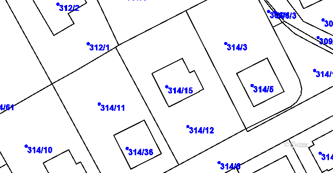 Parcela st. 314/15 v KÚ Horní Hanychov, Katastrální mapa