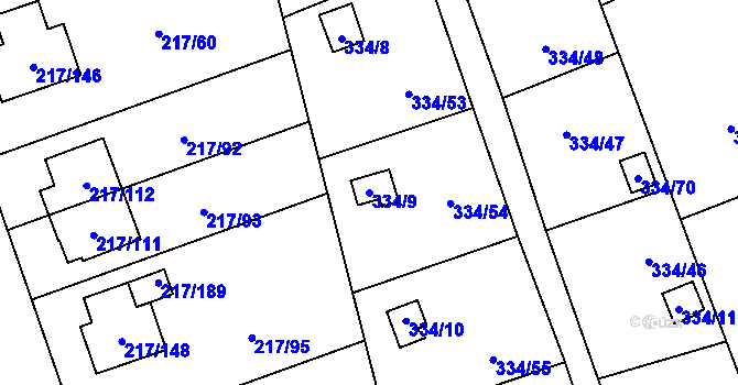 Parcela st. 334/9 v KÚ Horní Hanychov, Katastrální mapa