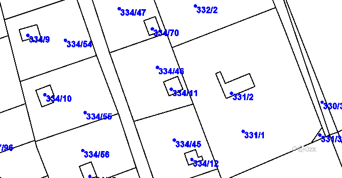 Parcela st. 334/11 v KÚ Horní Hanychov, Katastrální mapa
