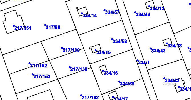 Parcela st. 334/15 v KÚ Horní Hanychov, Katastrální mapa