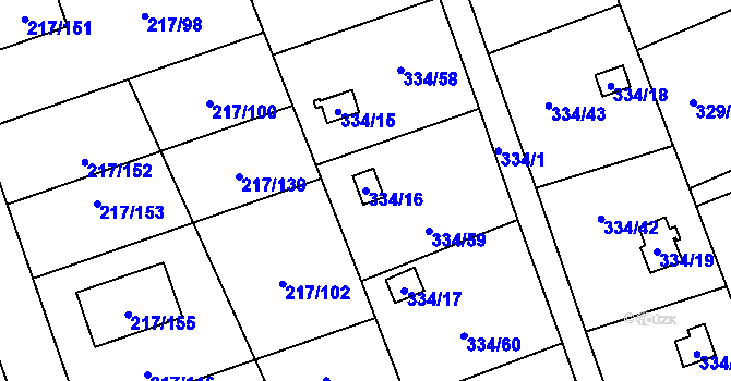 Parcela st. 334/16 v KÚ Horní Hanychov, Katastrální mapa
