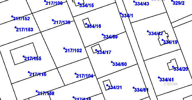 Parcela st. 334/17 v KÚ Horní Hanychov, Katastrální mapa