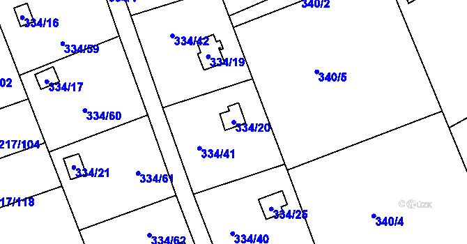Parcela st. 334/20 v KÚ Horní Hanychov, Katastrální mapa