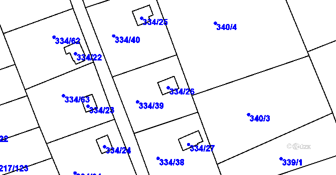 Parcela st. 334/26 v KÚ Horní Hanychov, Katastrální mapa