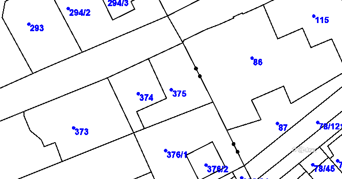 Parcela st. 375 v KÚ Horní Hanychov, Katastrální mapa