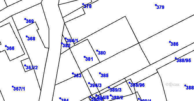 Parcela st. 380 v KÚ Horní Hanychov, Katastrální mapa