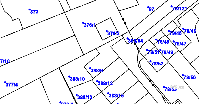 Parcela st. 388/2 v KÚ Horní Hanychov, Katastrální mapa