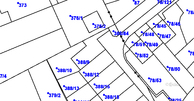 Parcela st. 388/8 v KÚ Horní Hanychov, Katastrální mapa