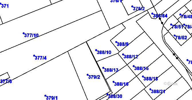 Parcela st. 388/10 v KÚ Horní Hanychov, Katastrální mapa