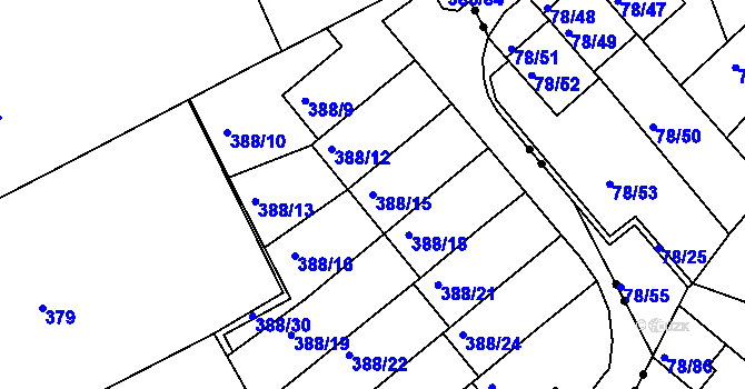 Parcela st. 388/15 v KÚ Horní Hanychov, Katastrální mapa