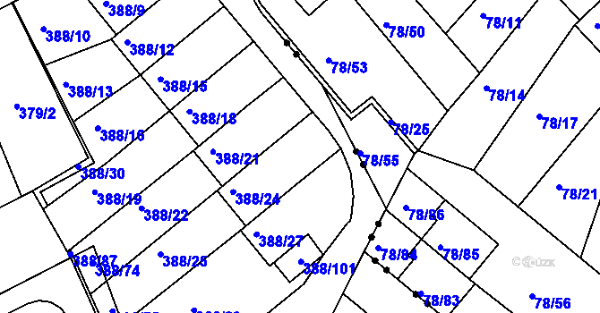 Parcela st. 388/23 v KÚ Horní Hanychov, Katastrální mapa