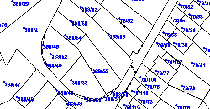 Parcela st. 388/57 v KÚ Horní Hanychov, Katastrální mapa