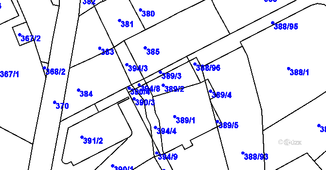 Parcela st. 389/2 v KÚ Horní Hanychov, Katastrální mapa