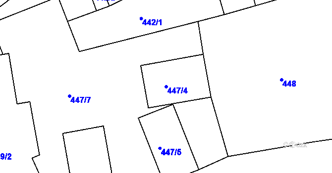 Parcela st. 447/4 v KÚ Horní Hanychov, Katastrální mapa