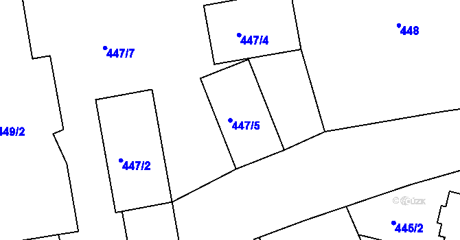Parcela st. 447/5 v KÚ Horní Hanychov, Katastrální mapa
