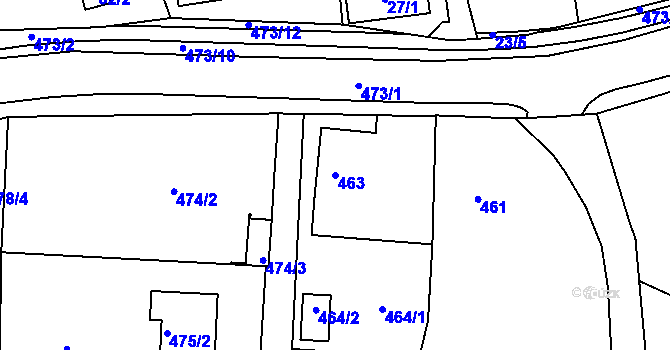 Parcela st. 463 v KÚ Horní Hanychov, Katastrální mapa