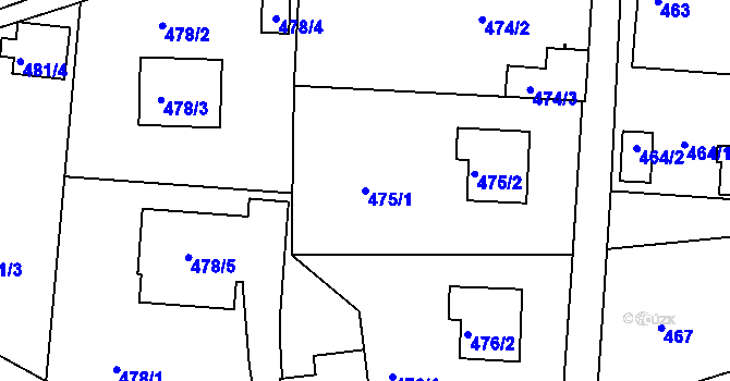 Parcela st. 475/1 v KÚ Horní Hanychov, Katastrální mapa