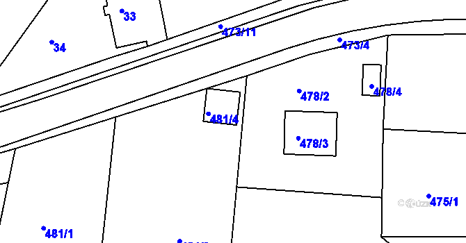 Parcela st. 481/4 v KÚ Horní Hanychov, Katastrální mapa
