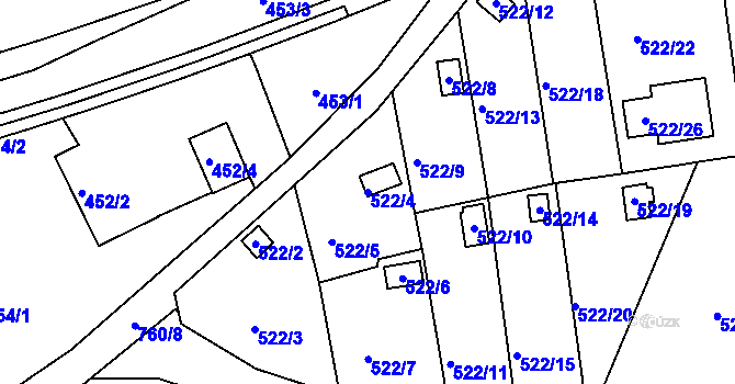 Parcela st. 522/4 v KÚ Horní Hanychov, Katastrální mapa