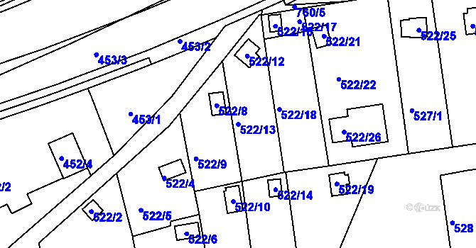 Parcela st. 522/13 v KÚ Horní Hanychov, Katastrální mapa