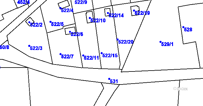 Parcela st. 522/15 v KÚ Horní Hanychov, Katastrální mapa