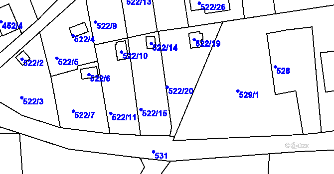 Parcela st. 522/20 v KÚ Horní Hanychov, Katastrální mapa