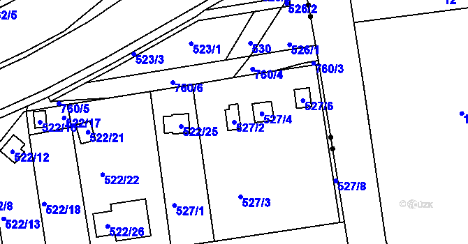 Parcela st. 527/2 v KÚ Horní Hanychov, Katastrální mapa