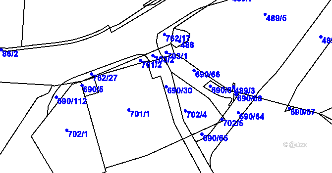 Parcela st. 690/30 v KÚ Horní Hanychov, Katastrální mapa