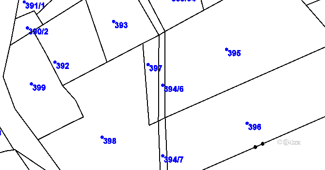 Parcela st. 394/6 v KÚ Horní Hanychov, Katastrální mapa