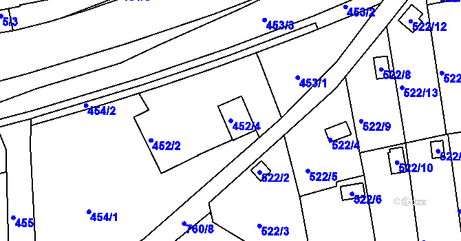 Parcela st. 452/4 v KÚ Horní Hanychov, Katastrální mapa